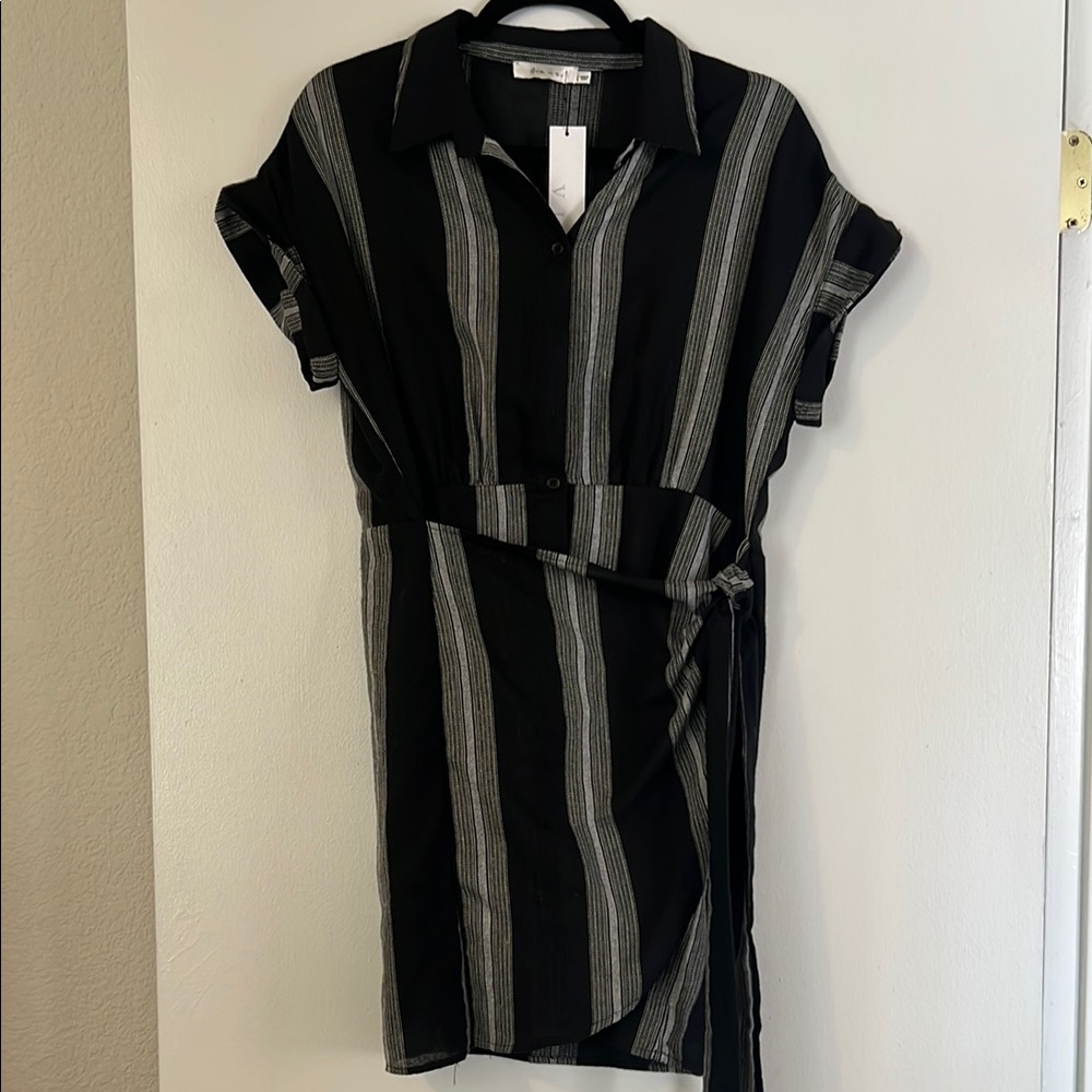 Vici Black and White Striped Wrap Dress